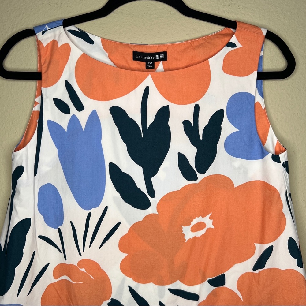 MARIMEKKO x UNIQLO Sleeveless A-Line Dress - Coral & Blue Floral - Sz XXS - Picture 4 of 10